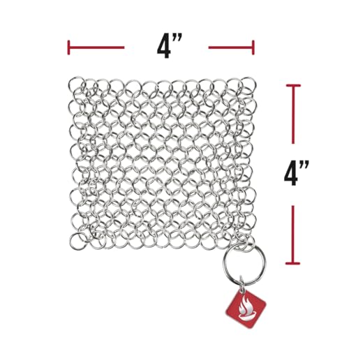 Knapp Made CM Scrubber 4" x 4" Small Ring Chainmail Cast Iron Scrubber, Premium Stainless Steel Mesh Cleaner for Pre-Seasoned Pans, Dutch Ovens, Grills and Skillets - size: 4"x4"