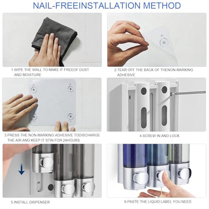 Shampoo and Conditioner Dispenser Shower Soap Dispenser Shampoo Dispenser Body Wash Dispenser for Bathroom,Large Capacity, Silver - color: Silver