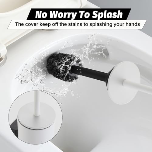 BGL Toilet Brush and Holder Set White Wall Mounted for Bathroom Round Design - color: White-wall Mount