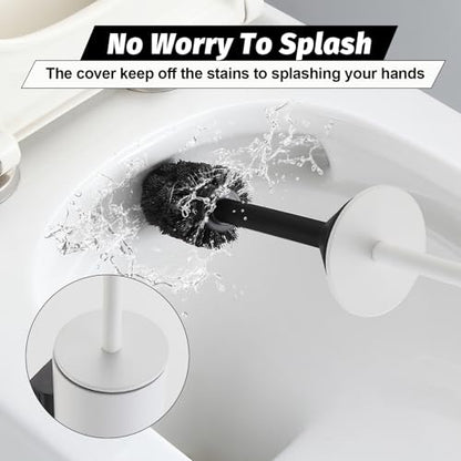 BGL Toilet Brush and Holder Set White Wall Mounted for Bathroom Round Design - color: White-wall Mount