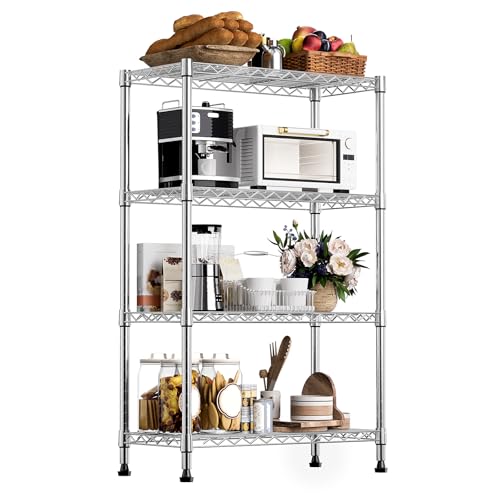 M MZG 1000 lbs Storage Shelving Steel Heavy Duty 4-Tier Utility Shelving Unit Steel Organizer Wire Rack for Home,Kitchen,Office,Chrome (13.7" D x 29.5" W x 47.2" H) - color: Chrome, size: 4 Tier 13.7" D x 29.5" W x 47.2" H