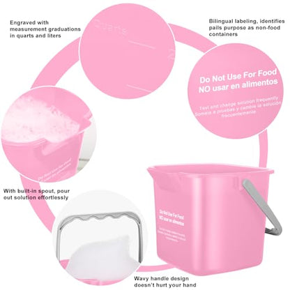 Yaomiao 4 Pcs Cleaning Bucket 3 Quart Small Sanitizing Square Bucket Detergent Pail with Measurements Spout and Handle for Home Commercial Use Restaurant Kitchen Office (Pink) - color: Pink