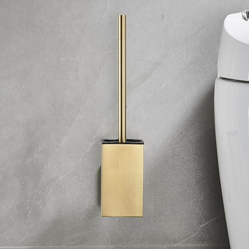 Toilet Brush and Holder Set Wall Mount or Freestanding KWQKEM Modern Toilet Bowl Cleaners Brush and Holder with Lid 304 Stainless Steel (Brushed Gold) - color: Gold, size: Wall Mount