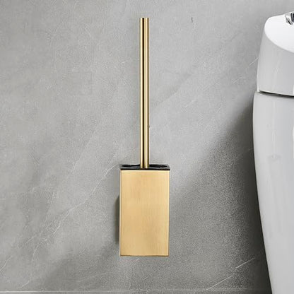 Toilet Brush and Holder Set Wall Mount or Freestanding KWQKEM Modern Toilet Bowl Cleaners Brush and Holder with Lid 304 Stainless Steel (Brushed Gold) - color: Gold, size: Wall Mount