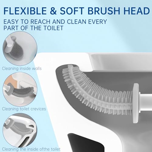 RV Toilet Bowl Brush by, Silicone Bristles, Wall-Mounted, Anti-Roll & Anti-Drip Design | Safe for RV Toilets, Travel Trailers, Campers | Durable & Easy to Clean | Made by RVers for RVers - color: White-1