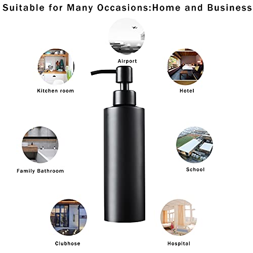 Soap Dispenser, Matte Black with Funnel and Non-Slip Coaster 304 Stainless Steel Metal Pump Hand Sanitizer Bottle for Bathroom, and Kitchen (12oz/350ml)
