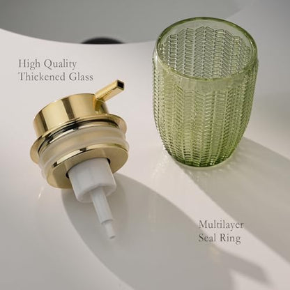 CICUFY Foaming Hand Soap & Lotion Dispenser, Refillable Glass with Large Gold Pump(Barrel Pattern-Green) - color: Green, style: Foam/Barrel Pattern