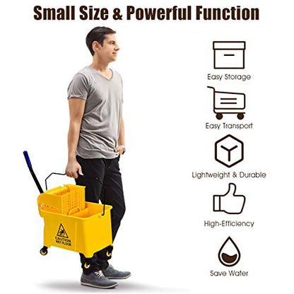 S AFSTAR 20L/21 Quart Commercial Mop Bucket with Wringer, Portable Mop Bucket with Wheels & Handle, Household Mop Wringer Bucket for Home Office Market Restaurant Hotel (Yellow)