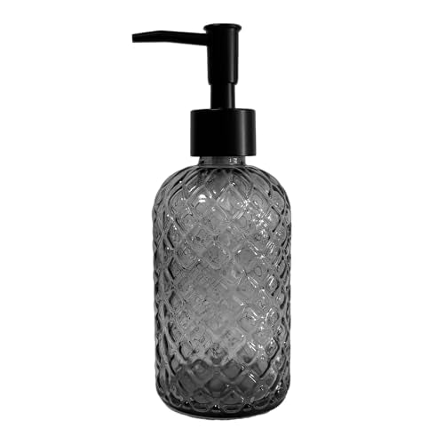 Grey Glass Soap Dispenser with Black Plastic Pump, 13.5oz Refillable Liquid Hand Dispenser, Lotion Dish Soap Dispenser for Modern Home Decor, Bathroom, Kitchen Countertop, Hotel - color: Gray