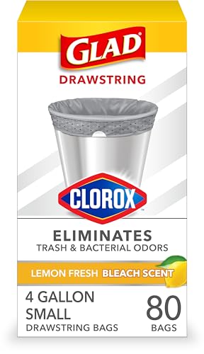 Glad Small Trash Bags 4 Gallon, Lemon Fresh Bleach Garbage Bags, Odor Resistant with Drawstring, 80 Count - size: 80 Count (Pack of 1)