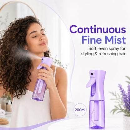 3 PCS Spray Bottles, 2-Pack Continuous Spray Bottles,Fine Water Mist Spray Bottles for Hair 6.8 OZ (200 ML) and 1oz 30ml Travel Spray Bottle Mister (Purple+Green) - color: Purple+Green