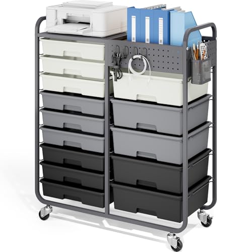 Rolling Storage Cart with Drawers, Storage Organizer Cart with Wheels and Wooden Tabletop,Utility Cart for Living Room, Classroom, Bedroom,Bathroom,Dorm,Office (Grey) - color: Grey