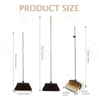Broom and Dustpan Set with Long Handle, Heavy Dust Broom and Dustpan Combo for Home，Kitchen, Office, Pet Hair(Beige) - color: Beige 1-pack