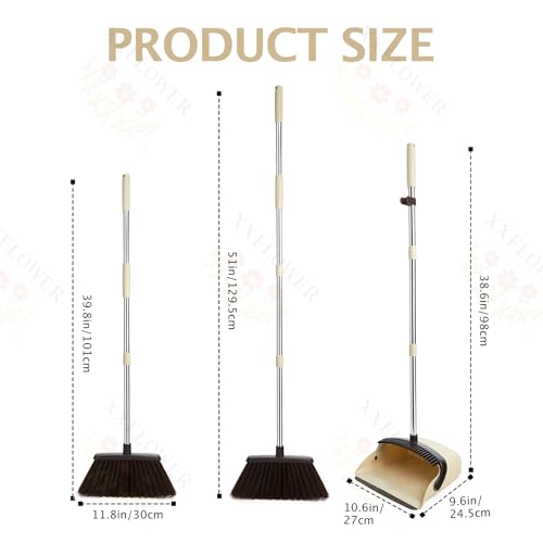 Broom and Dustpan Set with Long Handle, Heavy Dust Broom and Dustpan Combo for Home，Kitchen, Office, Pet Hair(Beige) - color: Beige 1-pack