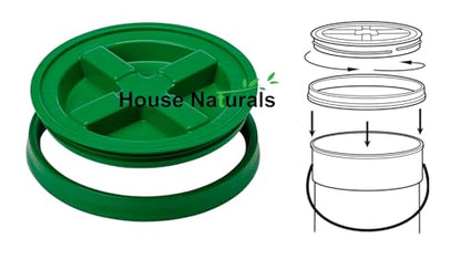House Naturals Plastic Food Grade Made in USA Bucket with lid, Large 7 Gallon Container Comes with Screw On Lid (1, Yellow with Green lid) - color: Yellow With Green Lid