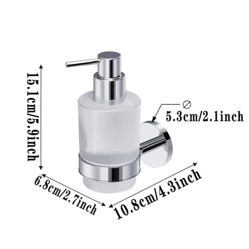 Soap Dispenser, Zinc Alloy + Frosted Glass Soap Dispenser Set with Pump,Wall Mounted Bath Accessories for Bathroom and Kitchen,Chrome - color: Chrome