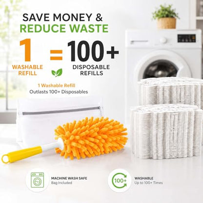 LOVECO 8 Pack Dusters for Swiffer - Reusable Duster Refill Compatible with Swiffer, 360 Heavy Duty Dusters Refills (Include 1 Handle & Laundry Bag)
