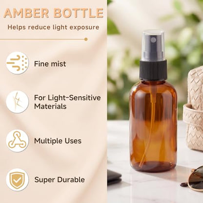 2 oz Amber Small Spray Bottle, Empty Spray Bottles plastic spray bottles Fine Mist Spray for Hair, Travel, Plants, Cleaning Solutions and Skin Care (24)