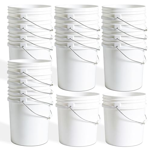 DEMORA 2.5 Gallon Small Plastic Buckets, Heavy Duty Pails, BPA-Free Food Grade Container, No Lid, Metal Handle, for Household Cleaning, Ice, Fish,Storage（White，18 Pack） - color: White Without Lid, size: 2.5 Gallon