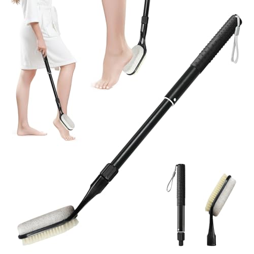 Gobiteli Foot Scrubber with Pumice Stone for Feet, 17”-25” Foot Pumice Stone for Feet Dead Skin Remover, Foot Brush for Shower for Seniors,Men and Women - color: 25"black