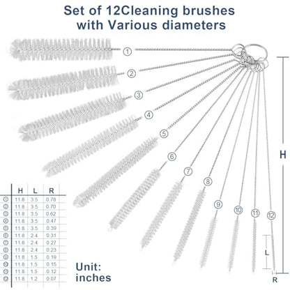 Ixiaoyoo Straw Cleaner Brush Set, 12-Piece 11.8 Inch Long Botthle Cleaning Brush, Nylon Tube Brush Kit for Straws on Tumbler, Water Bottle, Sippy Cup and Pipes, Tubes or Tea Pot Spout - color: 11.8 Inch White Cleaning Brushes
