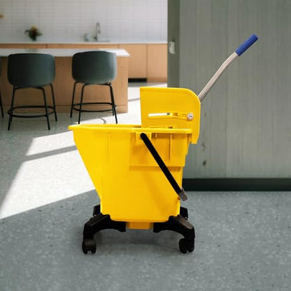 6.6 Gallons Mop Bucket with Wringer - Non-Tip Design & Heavy-Duty Plastic, Spin Mop System for Hardwood Floors, Space-Saving Single Bucket (Yellow, 6.6 Gallons)