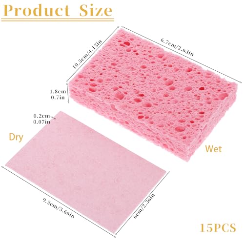 15 PCS Compressed Cellulose Sponges, Dish Sponges Kitchen, Non-Scratch Colorful Sponge Soft Washing Scrubbers for Kitchen Bathroom Car Cleaning Funny Cut-Outs DIY