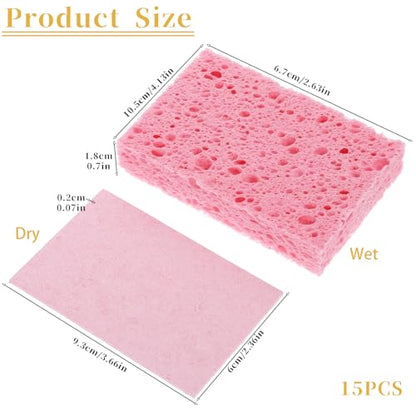 15 PCS Compressed Cellulose Sponges, Dish Sponges Kitchen, Non-Scratch Colorful Sponge Soft Washing Scrubbers for Kitchen Bathroom Car Cleaning Funny Cut-Outs DIY