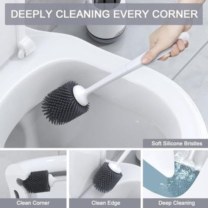 Lefree 2 Pack Silicone Toilet Bowl Brush and Holder Set with Ventilated Holder, Floor Standing & Wall Mounted Toilet Scrubber - color: Gray, size: 2 Pack