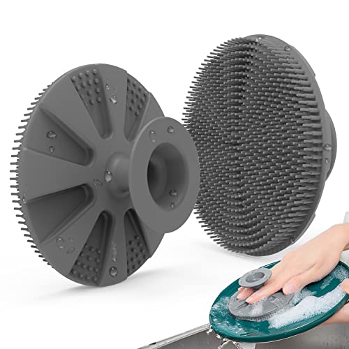 Silicone Sponge, BEAUTAIL Non-Scratch Scrub Sponges for Washing Dishes, Kitchen Fruit Vegetable Cleaning Brush, Long Lasting and Reusable Dishwashing Scrubber, Suction Up Hang Designed, 1 Pack, Gray - color: 1pcs Gray