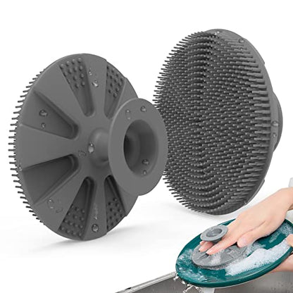 Silicone Sponge, BEAUTAIL Non-Scratch Scrub Sponges for Washing Dishes, Kitchen Fruit Vegetable Cleaning Brush, Long Lasting and Reusable Dishwashing Scrubber, Suction Up Hang Designed, 1 Pack, Gray - color: 1pcs Gray