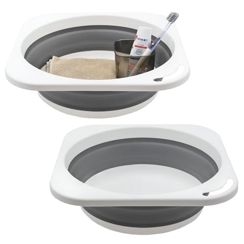 2 Pack Collapsible Plastic Wash Basin 5L (1.4 Gallon), Kitchen Dishpan, Floding Small Bathtub, Space Saving Plastic Wash Bin for Dorm Camping Supplies Fishing Travel and Home (Grey 2 pcs) - color: Grey 2 Pcs
