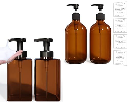Amber Foam Soap Dispenser Set of 2 Bundle with 2 Pcs Amber Lotion Soap Dispenser