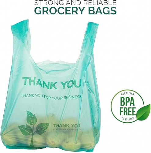 Stock Your Home Eco Grocery Bags Disposable T-Shirt Thank You Bag with Handles for Supermarket, Groceries, Produce, Shopping - style: 200 Count