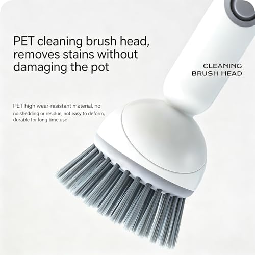 Adjustable & Rotatable Dish Brush with Press-Type Detergent Dispenser, 6 Angles & Scratch-Free Bristles, Wall Mounted Kitchen Scrub Brush for Pots, Pans, Dishes, Utensils, Sinks, Stoves & Cookware
