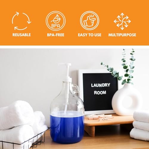Fastrack 4-Pack 1 Gallon Glass Jug Laundry Detergent Dispenser – Airtight Screw-Top Container | Non-Slip Base | Detergent Pump Dispenser or Syrup Pump | Eco Friendly Food Grade - size: 1 Gallon - 4 Pack