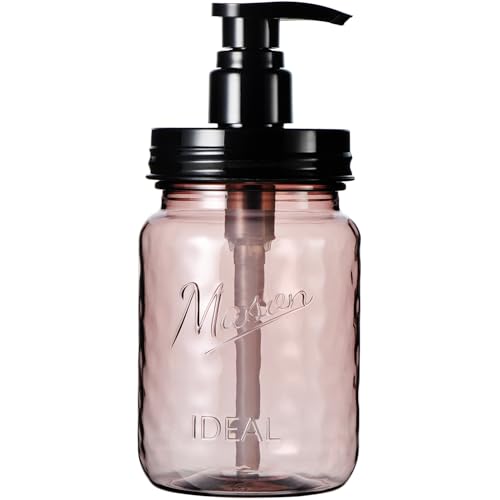 Amolliar 16 Oz Plastic Soap Dispenser, Refillable Hand Dish Soap Dispenser - Vintage Rose Bottle with Black Pump Lids, for Farmhouse Bathroom Kitchen, Includes Extra Pump & Waterproof Label - color: Rose-colored Bottle + Black Pump