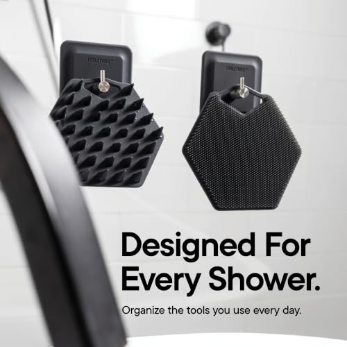 TOOLETRIES Arnold Silicone Shower Hook, Adhesive Hooks for Inside Shower, Waterproof Bathroom Organizer for Scrubbers, Loofahs, Towels & Bathroom Accessories, Removable & Reusable - Charcoal