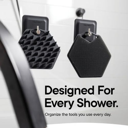 TOOLETRIES Arnold Silicone Shower Hook, Adhesive Hooks for Inside Shower, Waterproof Bathroom Organizer for Scrubbers, Loofahs, Towels & Bathroom Accessories, Removable & Reusable - Charcoal