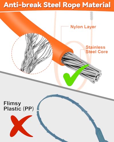50 Inch Anti-break Metal Drain Snake, Hair Clog Remover, Drain Cleaner Tool with Nylon Coating Sink Snake, Clog Remover for Shower, Bathroom Sink Tub (4 Pack) - color: Orange-N-50IN