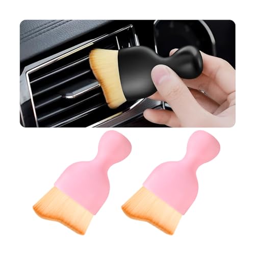 Blilo 2PCS Car Interior Detailing Brush with Dust Cover, Auto Soft Hair Cleaning Brushes, Scratch Free Curved Dirt Collectors, for Vehicle Dashboard Air Conditioner Vents Leather Computer (Pink/2PCS) - color: Pink, size: 2PCS