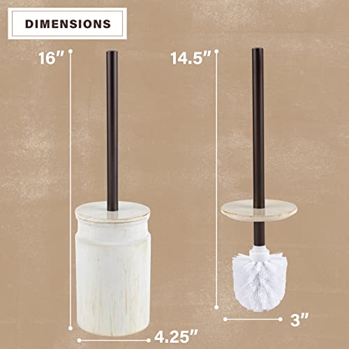 Rustic Luxe Toilet Brush and Holder Set - Beige Toilet Bowl Cleaner Brush with Strong Metal Handle - Long Bristles Toilet Bowl Brush and Holder - Rustic Farmhouse Decor - color: Distressed White