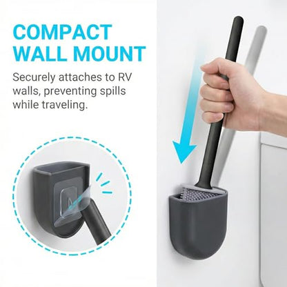 RV Silicone Toilet Brush with Holder, Drill-Free Wall Mounted Toilet Bowl Cleaner, Anti-Drip Anti-Roll Compact Brush for RV Camper & Small Bathroom - color: Black