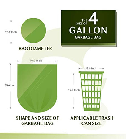 FORID 4 Gallon Garbage Bags, 150 Count, Unscented, Strong Trash Can Liners, 15 Liter Wastebasket Bags for Kitchen, Bathroom, Home Office, Green - style: 4 Gal (150 Count)
