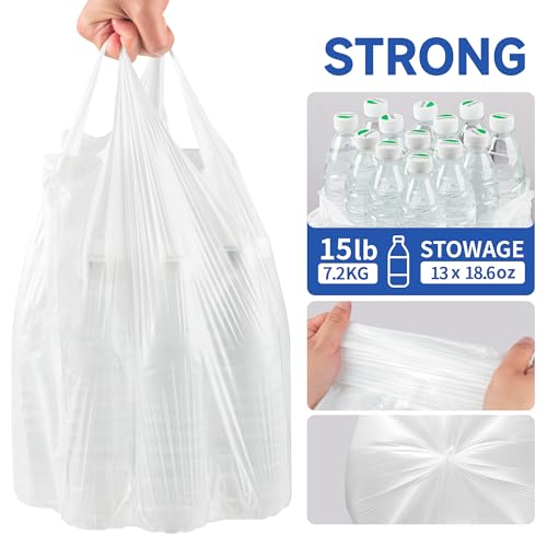 Small Trash Bags with Handles - Ocean Plastic Upcycling - Plastic Garbage Bags, Can Bin & Waste Basket Liner for Kitchen, Bathroom, Office and Pets,2.6 Gallon 50 Count White - color: 2.6Gal White, size: 1 ROLL