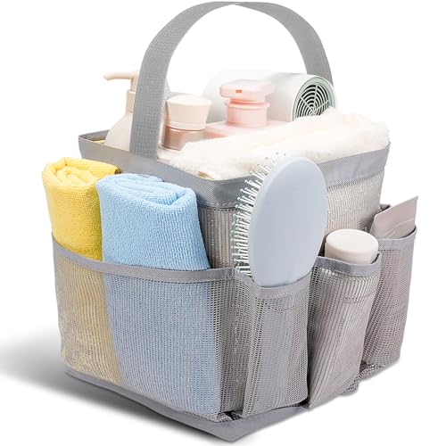 Shower Caddy Portable for College Dorm Room Essentials for Girls with 9 Pockets,Large-Capacity Shower Basket,Quick Dry Toiletry Tote Bag for Women,Outdoor Gym,Travel,Swim,Beach Camping Essentials-Grey - color: Grey