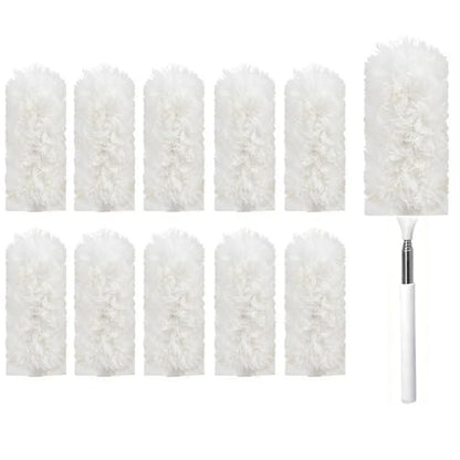 Heavy Duty Duster Refills, Disposable Dusters Kit for Cleaning Dusting Furniture Blind Ceiling Fan, Multi Surface 360 Feather Duster(10)+3FT Extended Handle（1） (White) - color: White