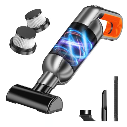 Handheld Vacuum Cordless, Portable Car Vacuum with LED Light,Rechargeable Small Vacuum Cleaner with Powerful Suction,Lightweight Vacuum Cleaner for Car Home Office Pet Hair (Orange) - color: Orange