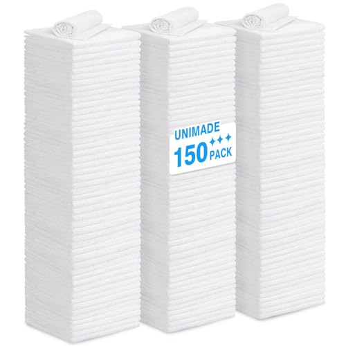 UNIMADE Shop Towels Rags, 150 Pack Reusable Shop Rags Bulk Microfiber Cleaning Cloth Lint Free Cleaning Towels for Car Kitchen Automotive Bar Mechanic Restaurant Garage, 11.5"x 11.5", White - color: White, size: 150PK
