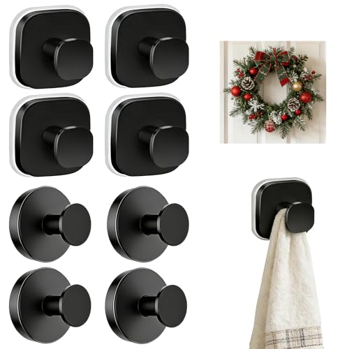 Suction Cup Hooks for Shower，Removable Towel Hooks for Bathroom Window Glass Door Wall,Stainless Steel Suction Cup Hooks for Shower, Mirror, Wall, Glass, Hanging Towels(8, Black) - color: Black